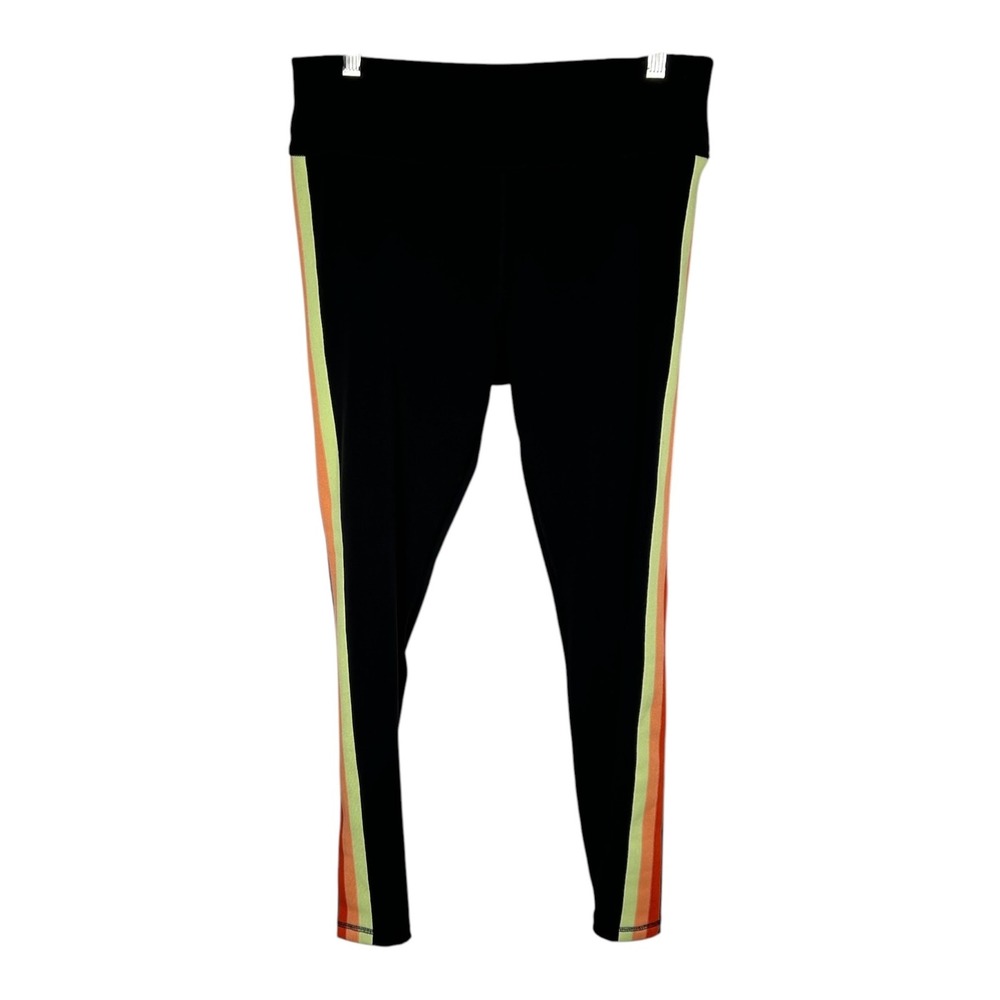 Avia Womens Black High Waisted Active Leggings Neon Side Stripe L 12-14 AV102233
